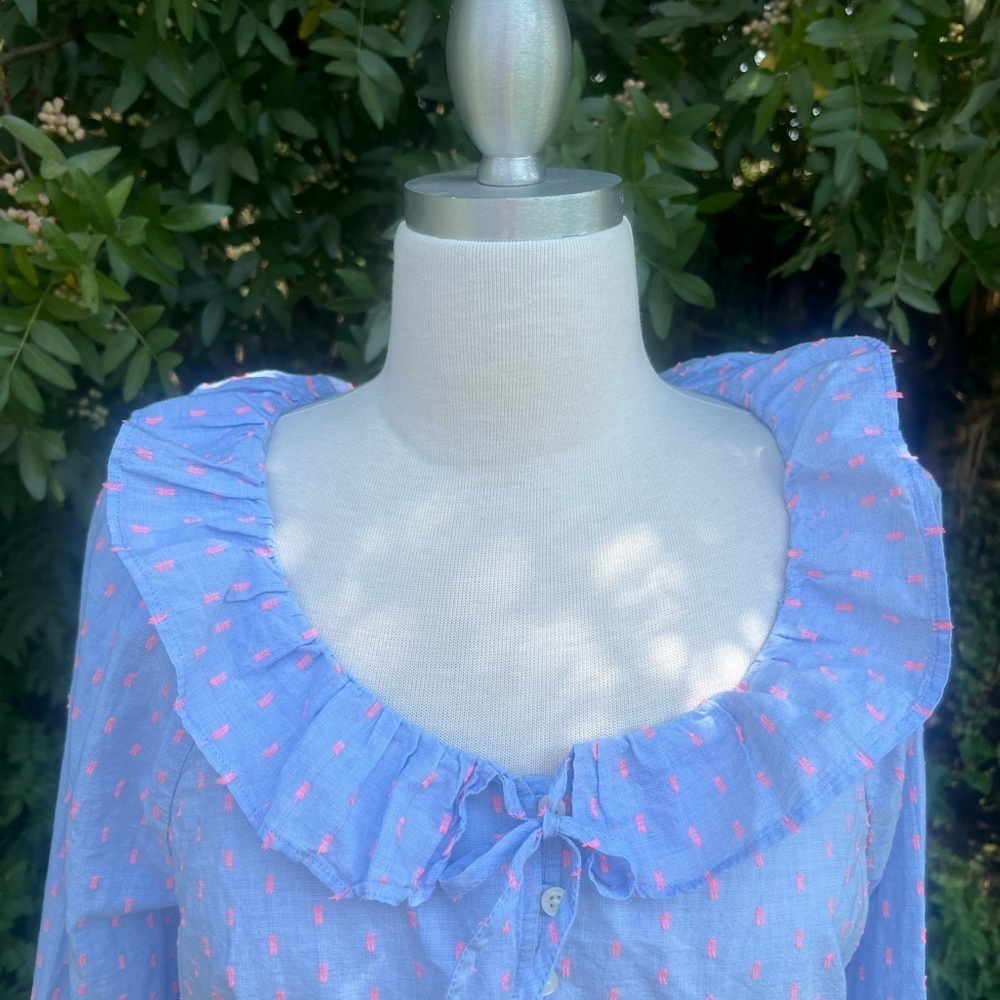 J..CREW Light Blue Blouse with🌸 Pink Accents - Picture 7 of 8